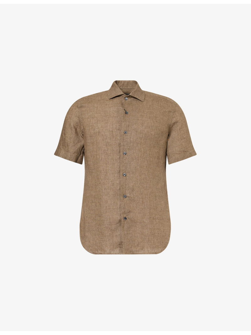 Short-Sleeve Logo-Embroidered Linen Shirt 1