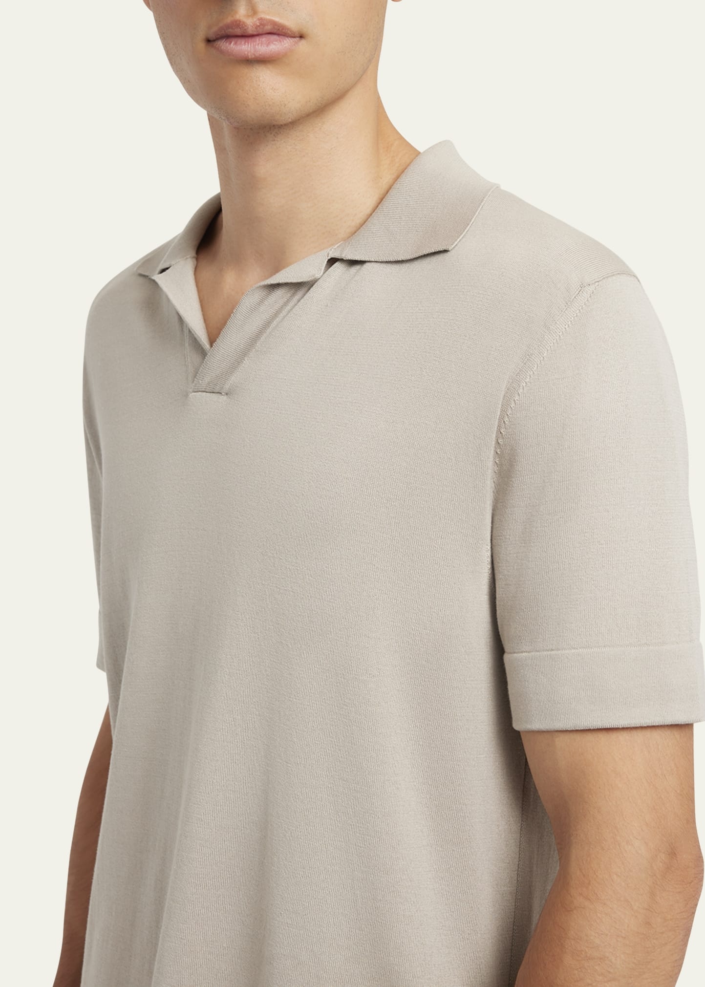 Men's Cotton and Silk Johnny Collar Polo Shirt - 5