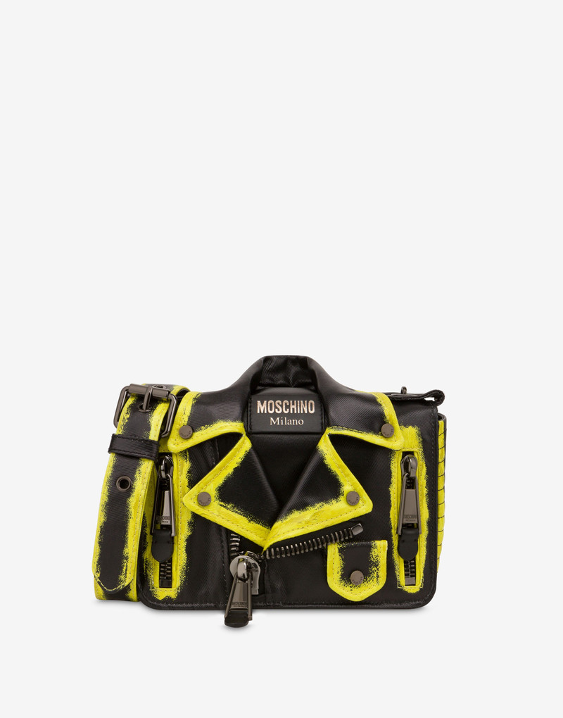 MOSCHINO PAINT COATED CANVAS BIKER BAG 1