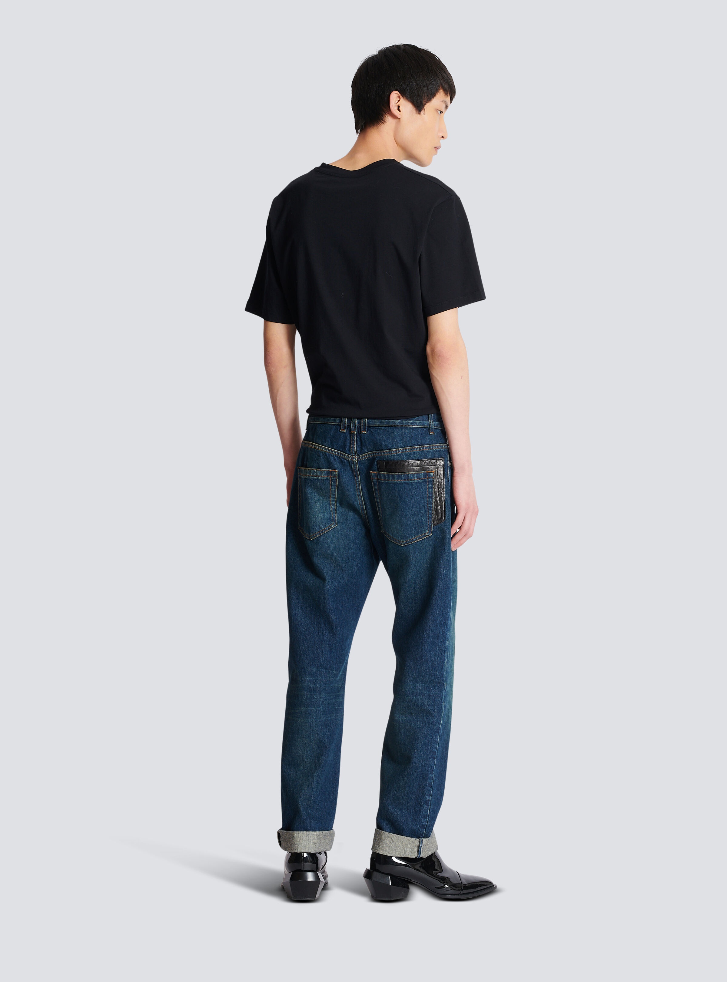 Straight-leg jeans with leather pockets - 4