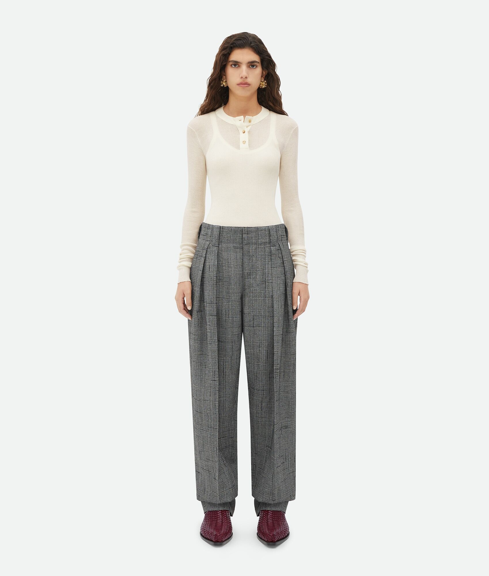 Viscose And Silk Criss-Cross Wide Leg Pants - 1