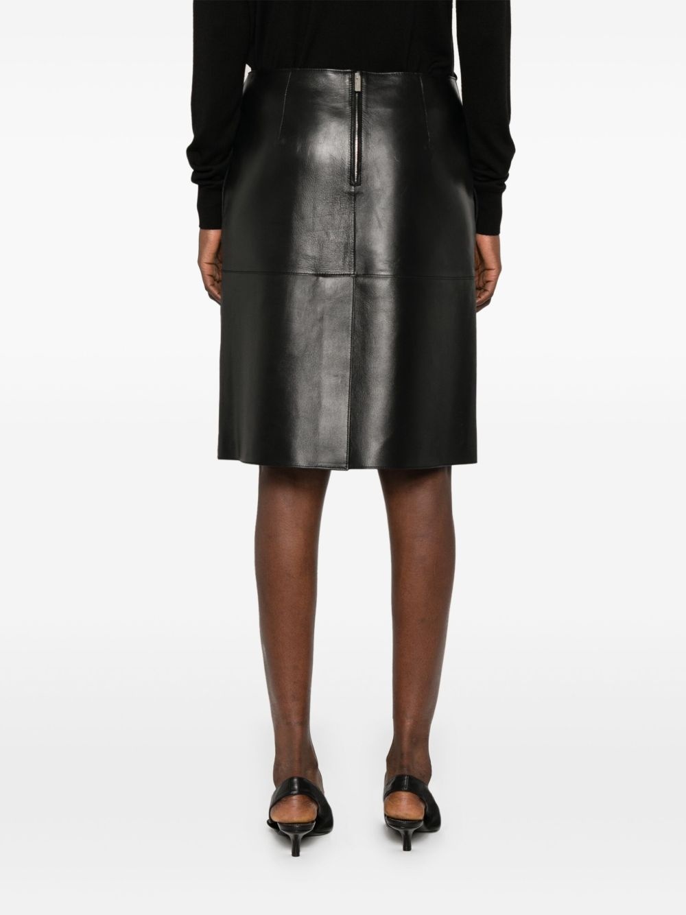 panelled leather midi skirt - 4