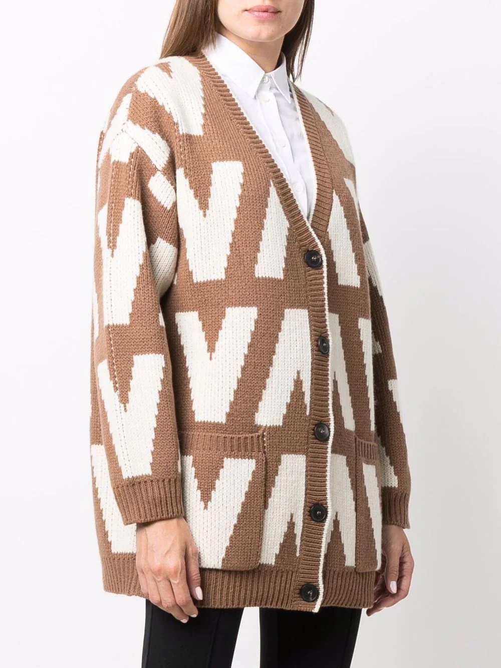 logo-intarsia virgin wool cardigan - 3