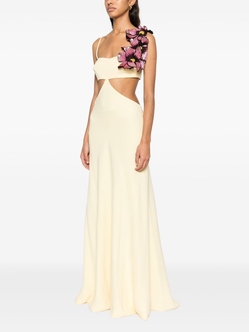 floral-appliqué gown - 3
