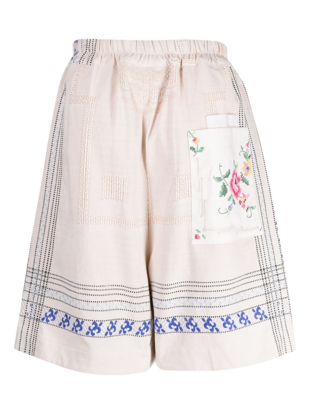 floral-embroidered linen drop-crotch shorts - 2