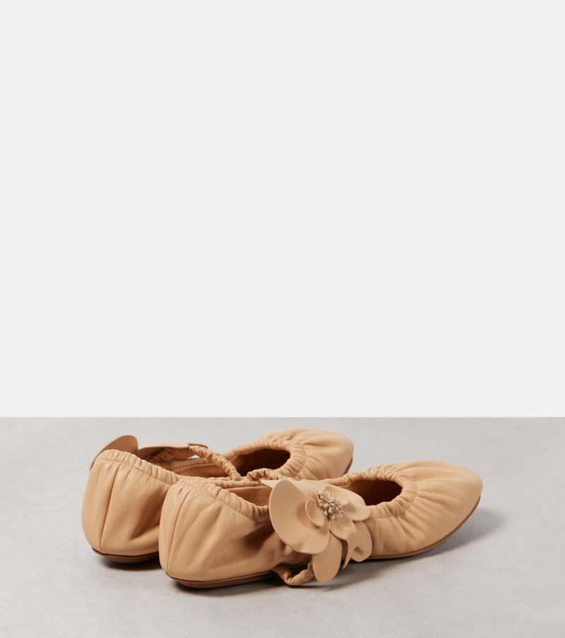 Orchid floral-appliqué leather Mary Jane flats 2