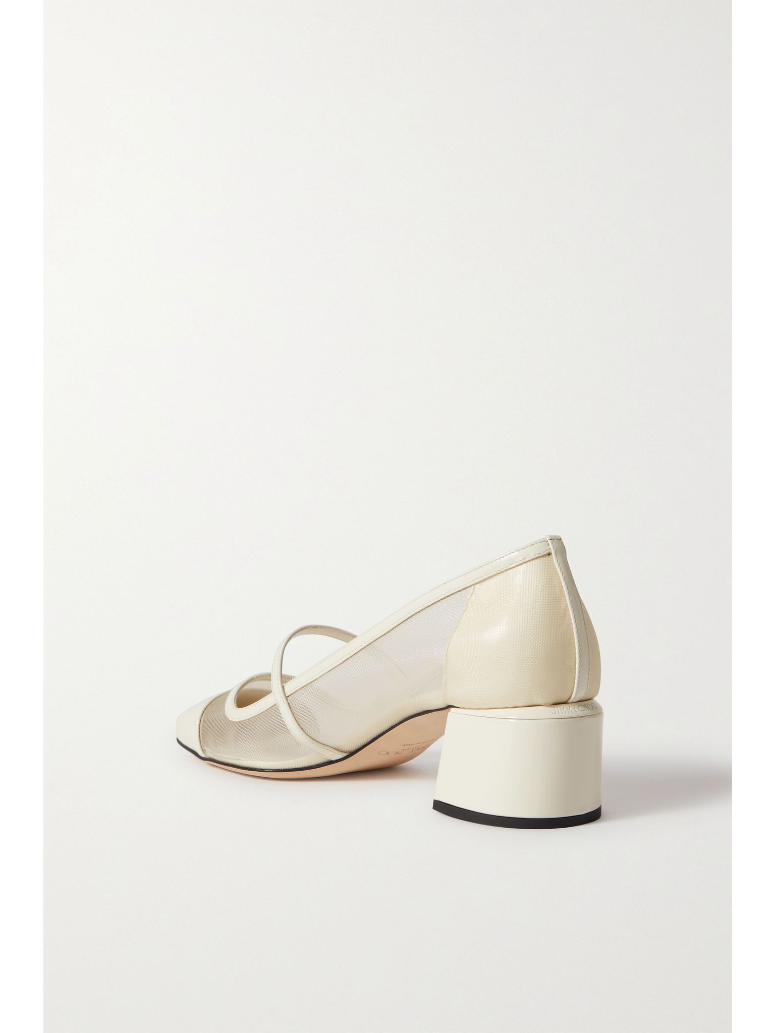 Elisa 45 embellished patent-leather and mesh Mary Jane pumps Cream - 3