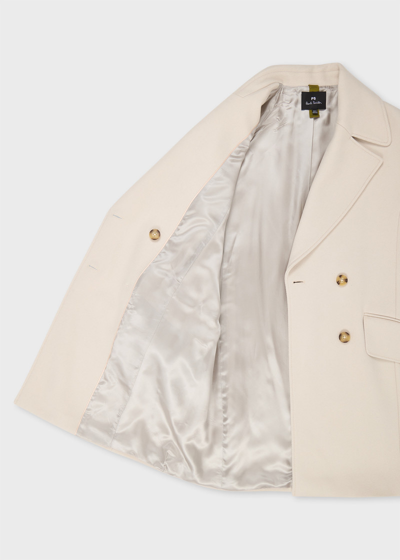 Women's Cream Double-Breasted Wool-Cashmere Coat 4