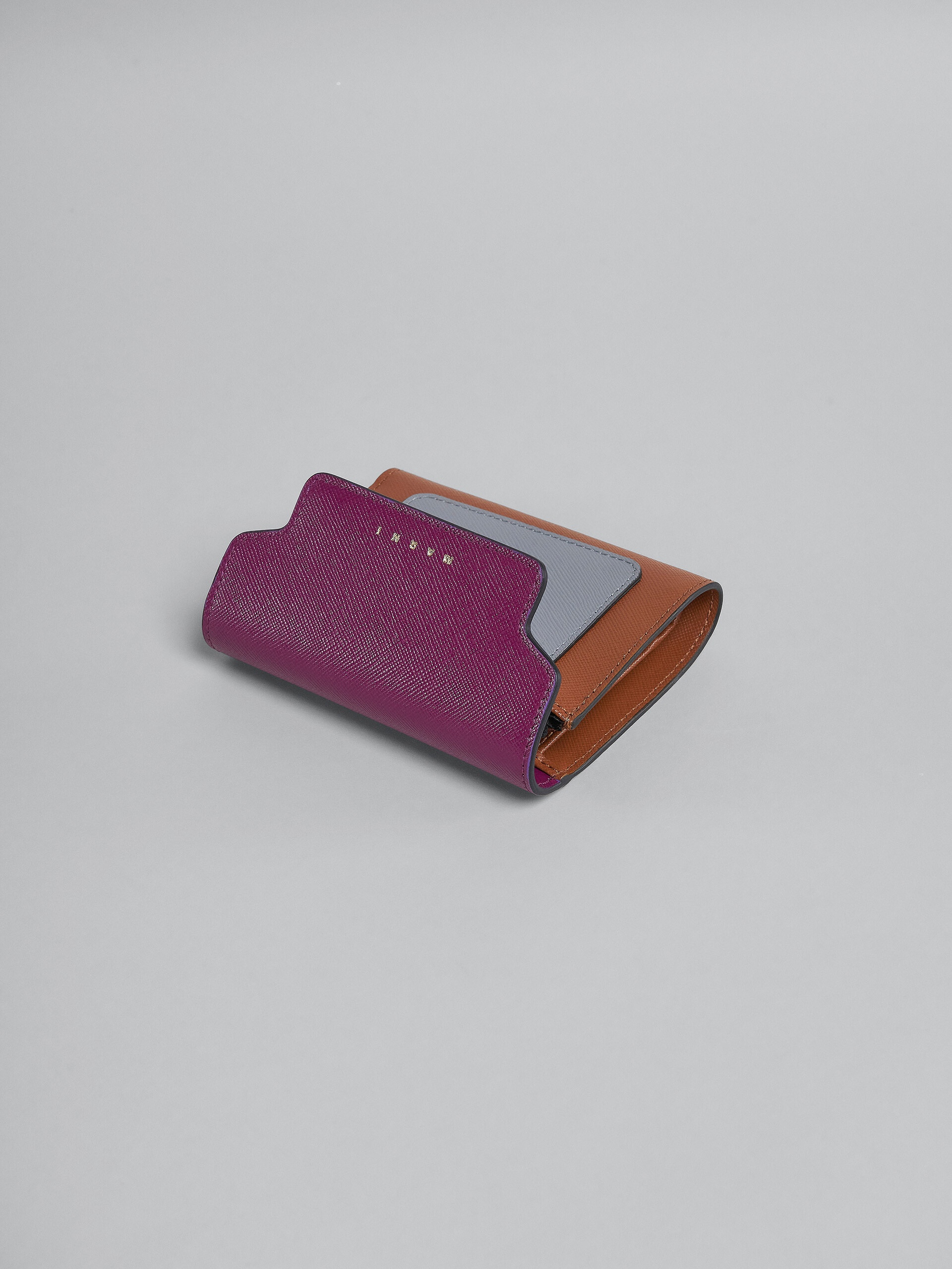 PURPLE GREY AND BROWN SAFFIANO TRI-FOLD WALLET - 4
