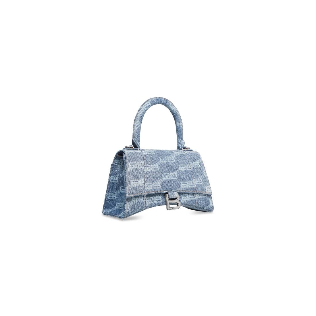 Women's Hourglass Small Handbag Bb Monogram Bleached Denim in Blue - 3