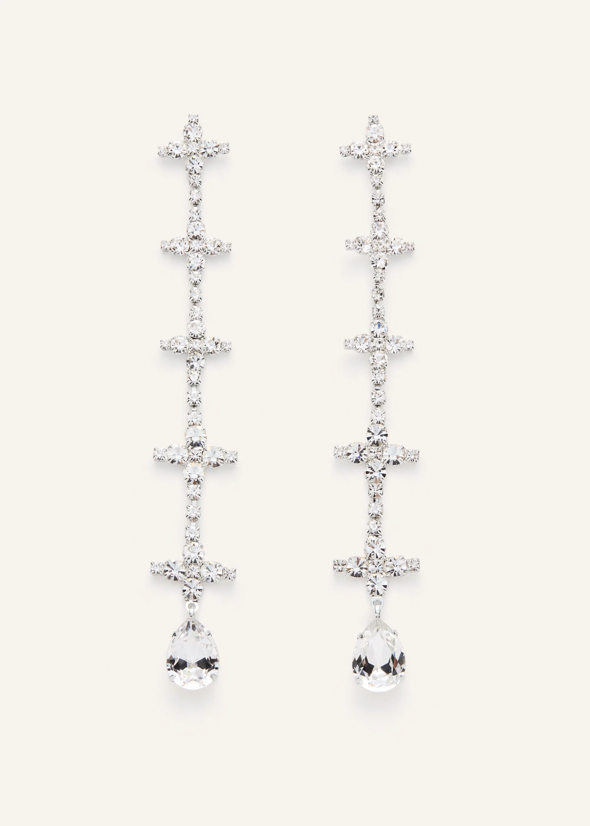 Teardrop crystal linear earrings in silver - 1