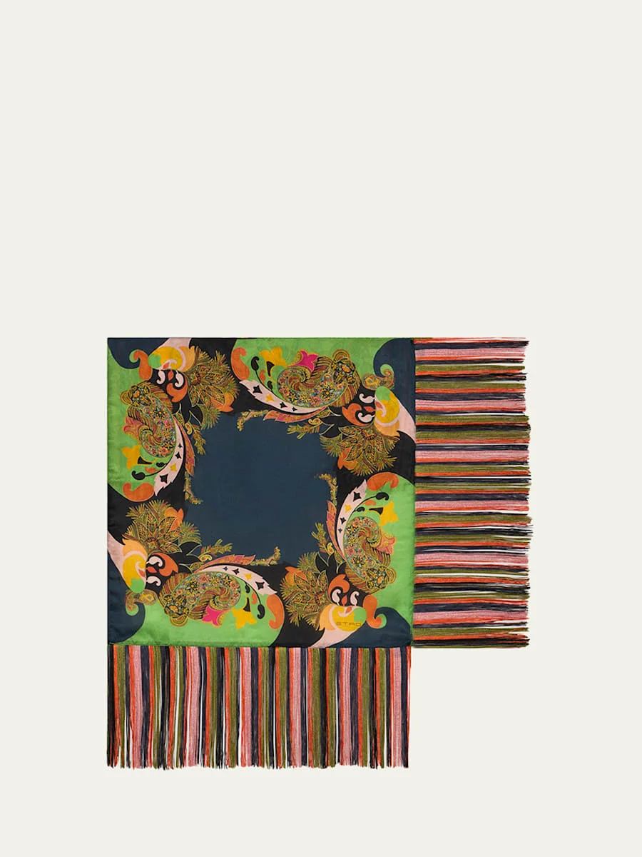 Silk Fringe-Trim Foulard - 1