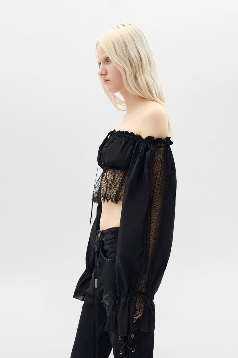 Ann Demeulemeester Jorunn Crop Top With Distressed Lace Details outlook