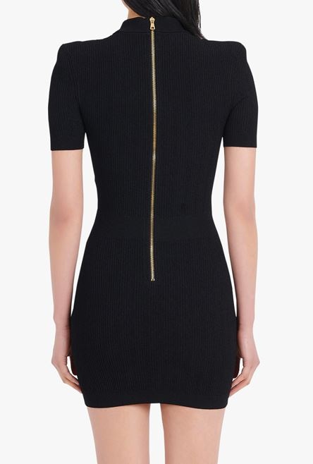 Short black knit dress with gold-tone buttons - 9