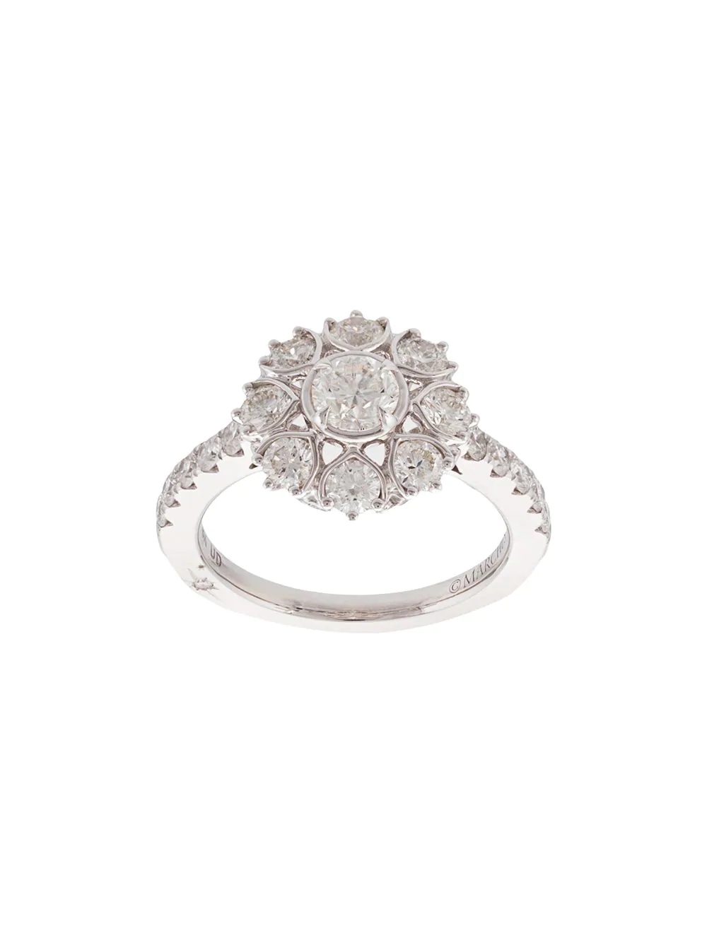 18kt white gold diamond floral engagement ring - 1