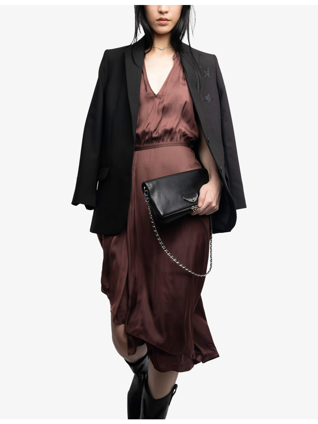 Randall V-neck raglan-sleeve satin midi dress - 3