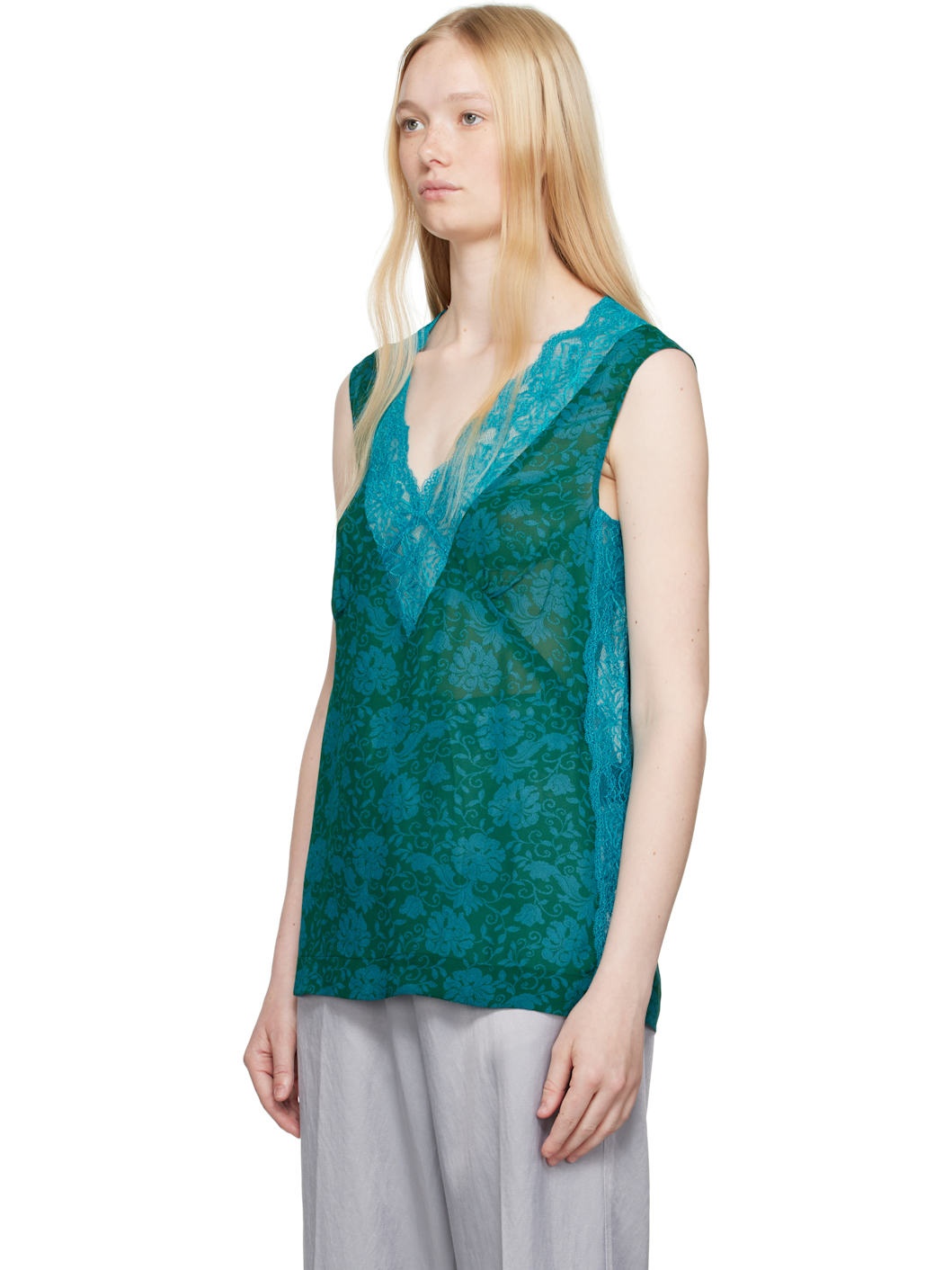 Blue & Green Floral Tank Top - 4