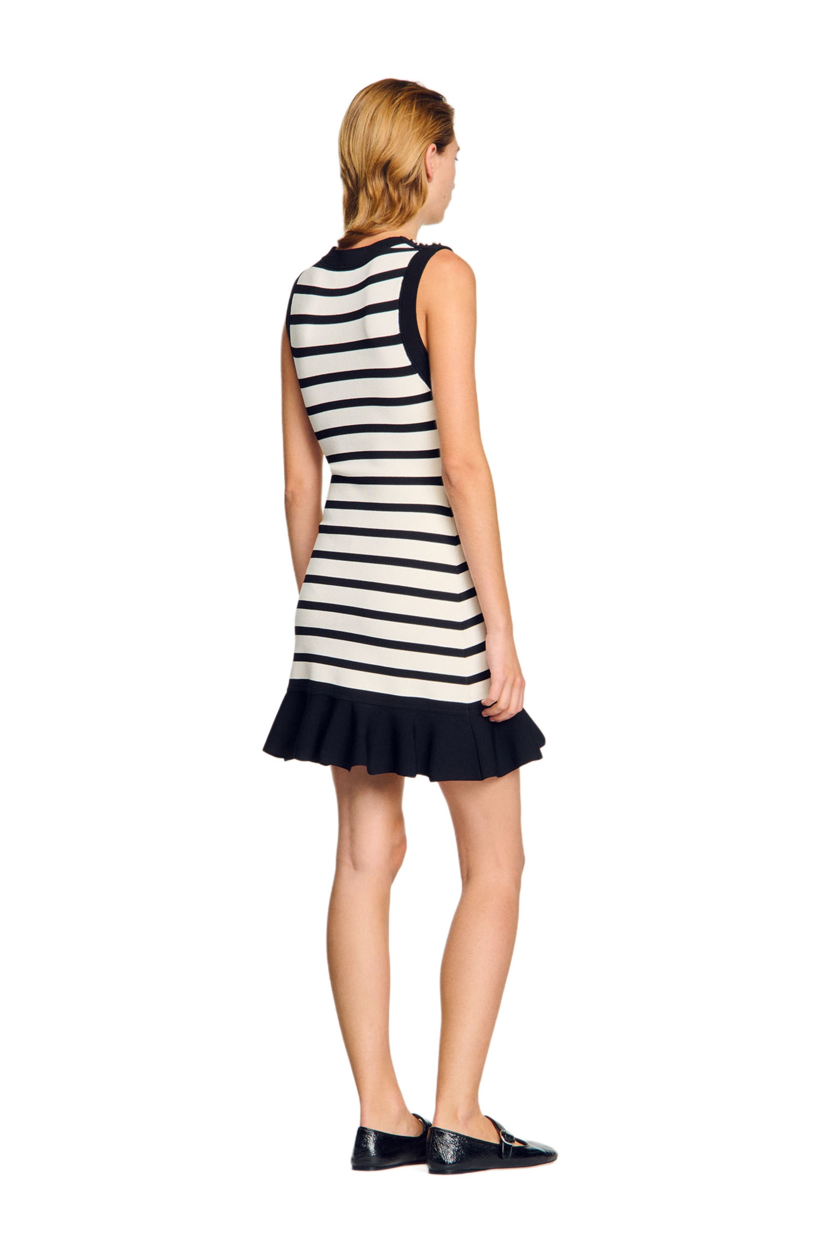 SANDRO Striped knit mini dress in Ecru /Black at Nordstrom - 2