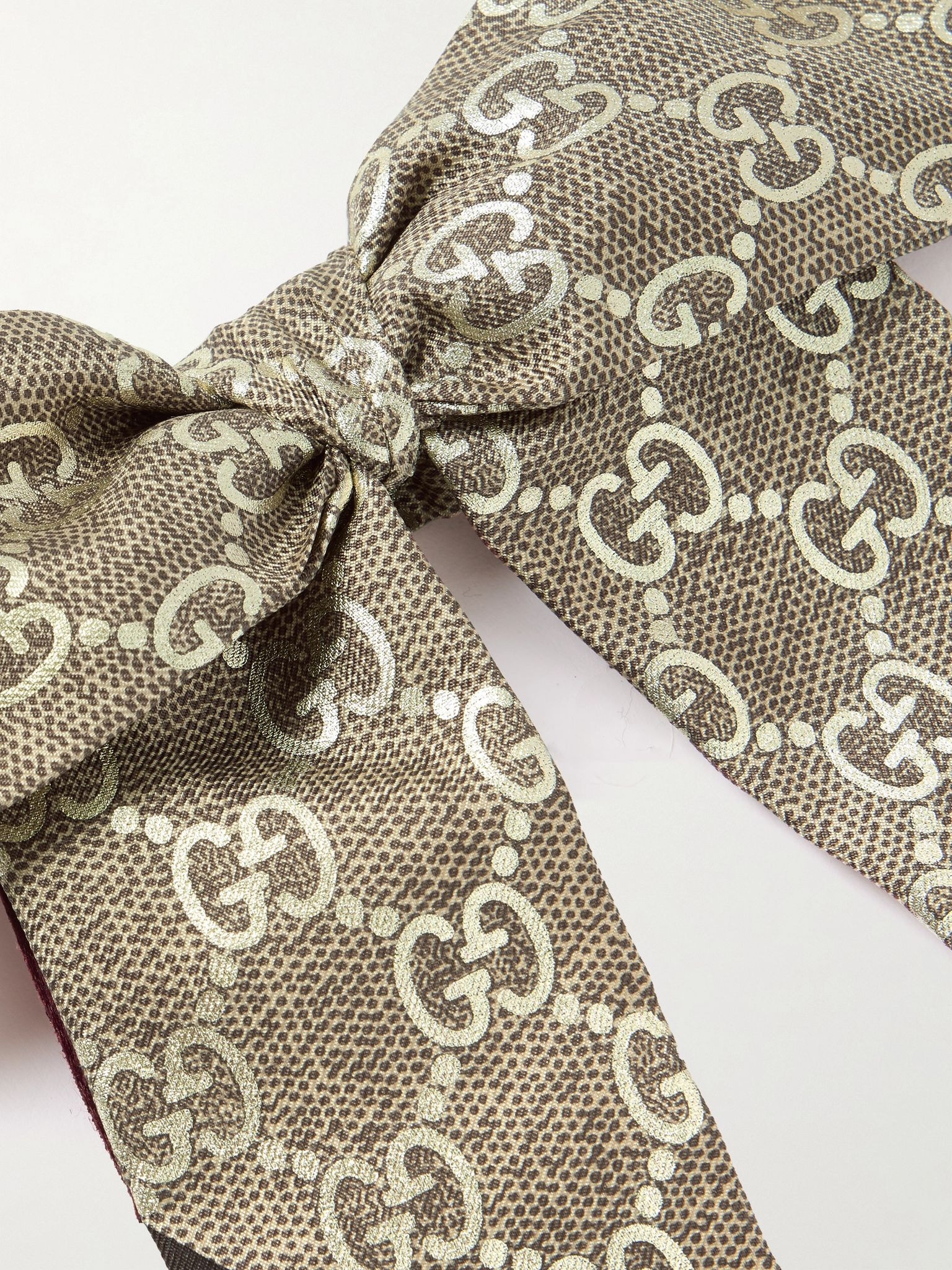 Bow-embellished printed silk-twill hair tie Beige - 3