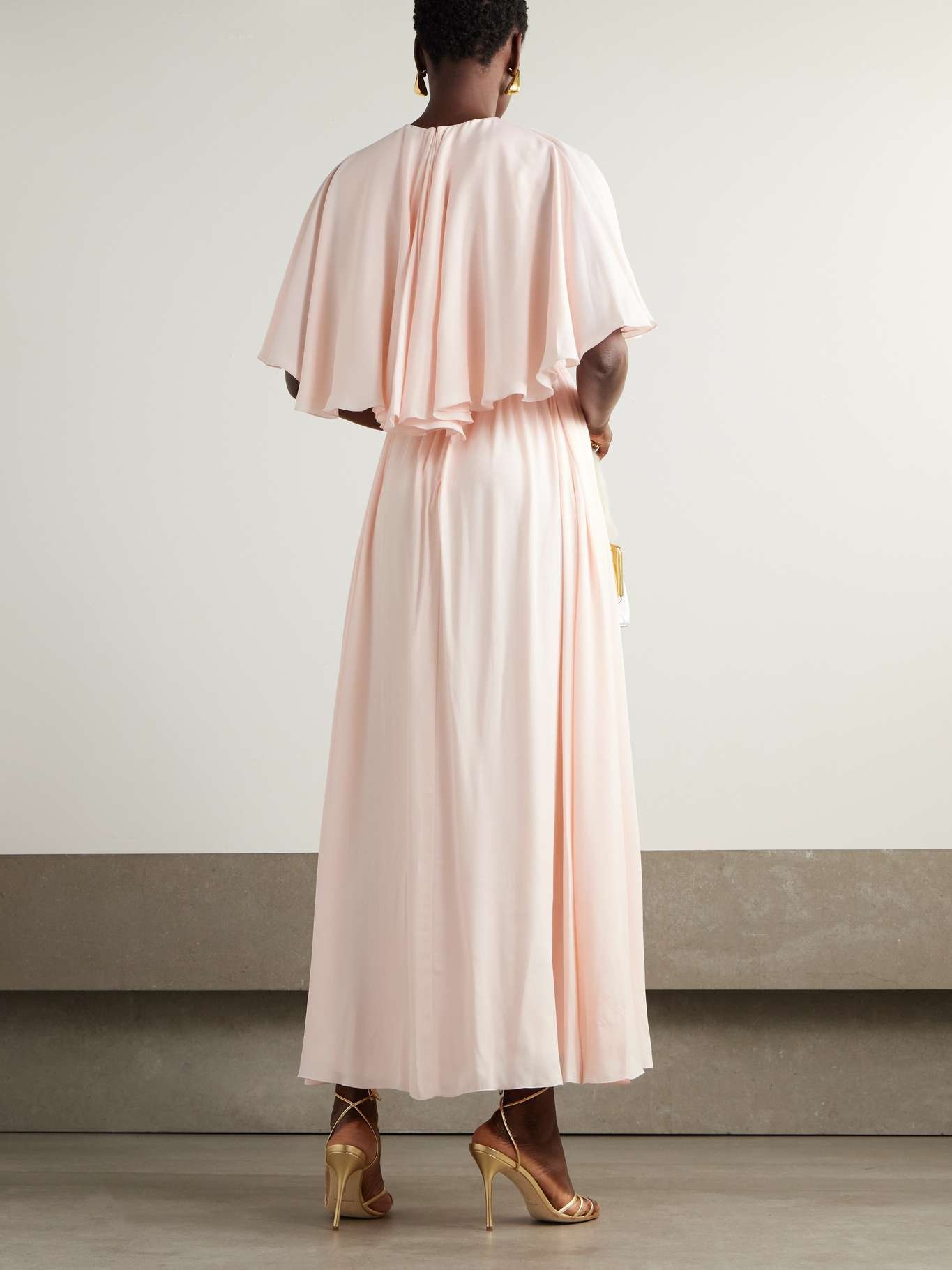 Cape-effect pleated crepe midi dress Blush - 3