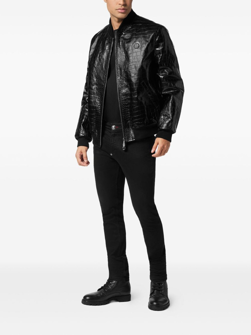 PHILIPP PLEIN crocodile-effect leather bomber jacket outlook