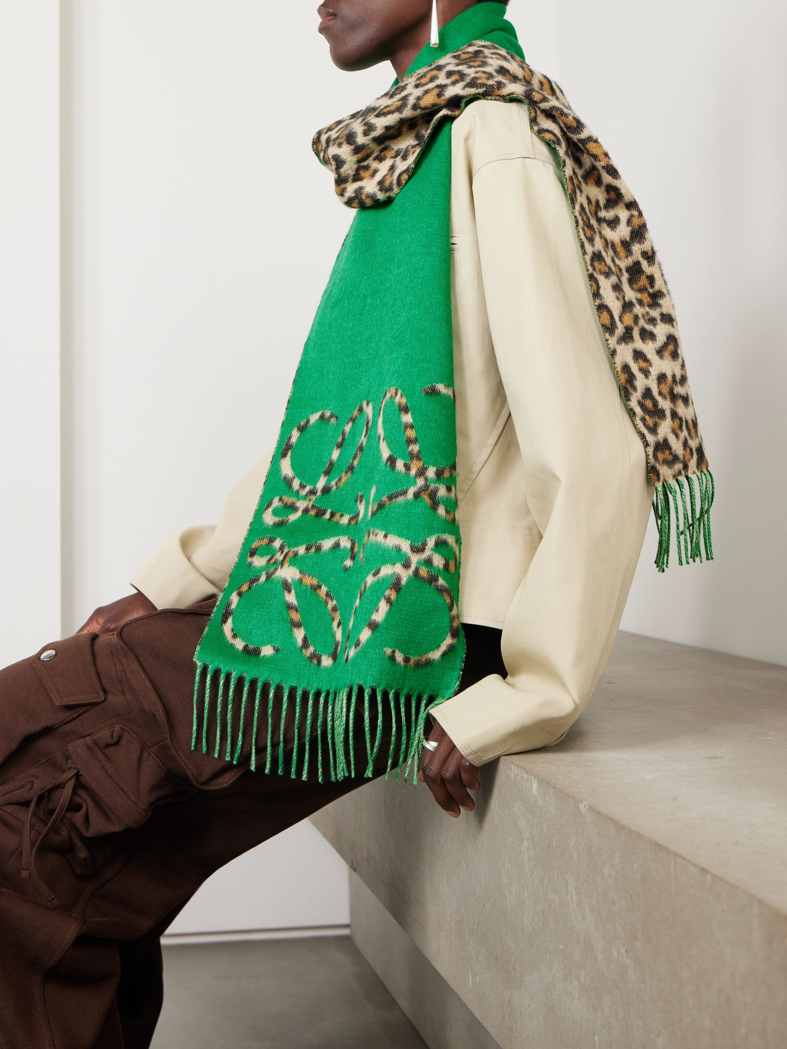 Fringed reversible leopard-print silk and cashmere-blend scarf Multi - 2