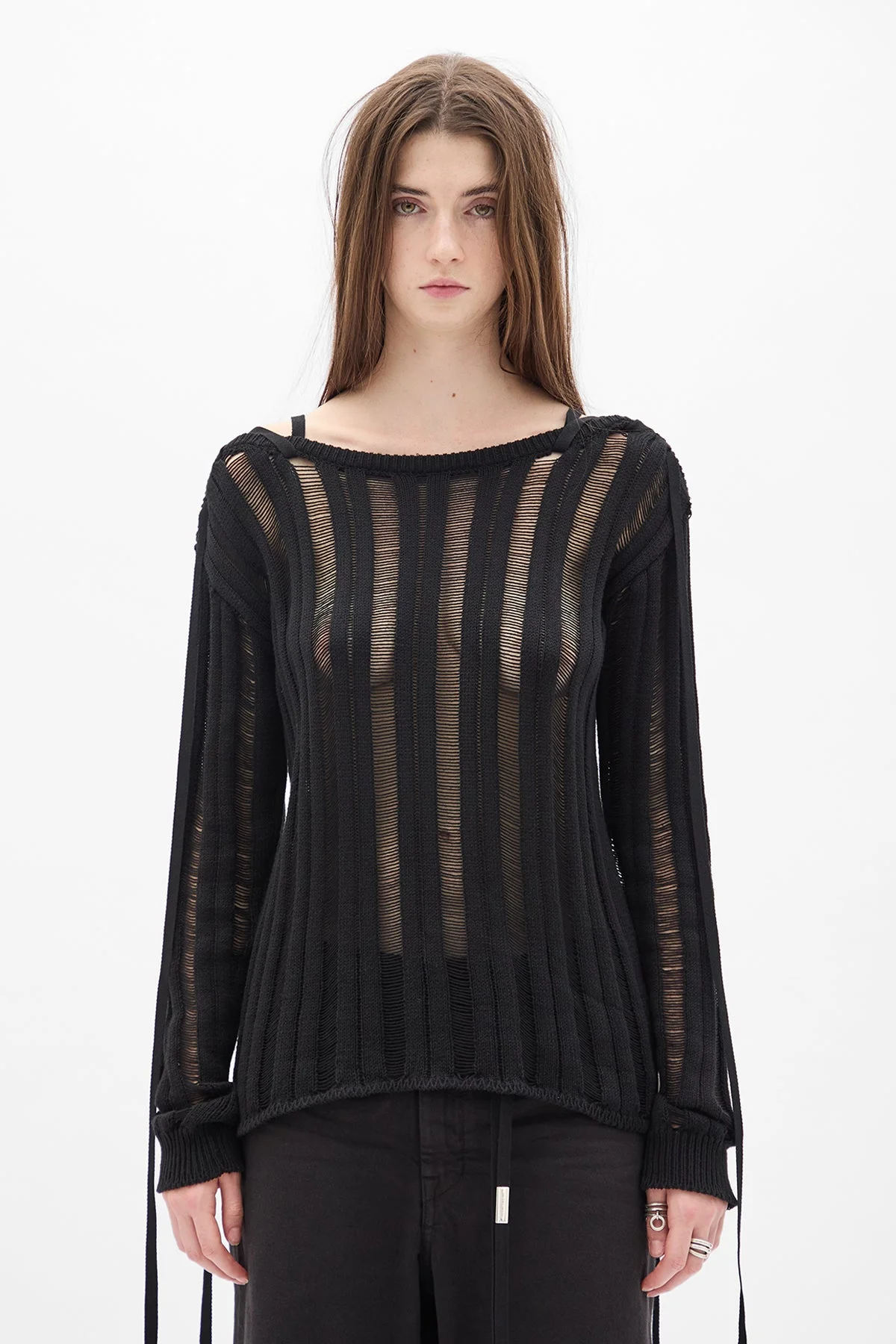 Gala Ladder Stitch Cropped Sweather With Laces - 1