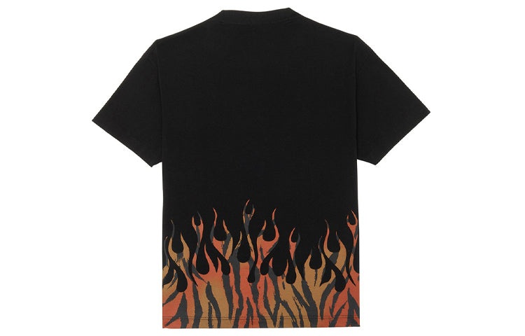 Men's PALM ANGELS Flame Alphabet Logo Printing Short Sleeve Black PMAA001E20JER0011020 - 2