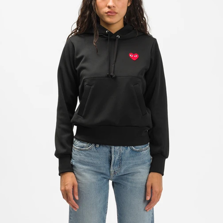 (WMNS) COMME des GARCONS PLAY No Zip Hoodie Red Heart Emblem 'Black' AZ-T173-051-1 - 3