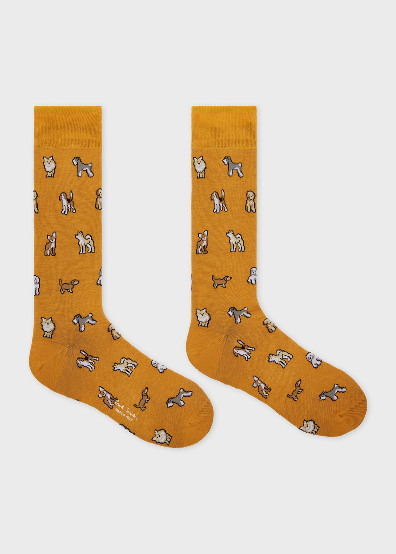 Paul Smith Yellow Cotton-Blend 'Dogs' Socks outlook