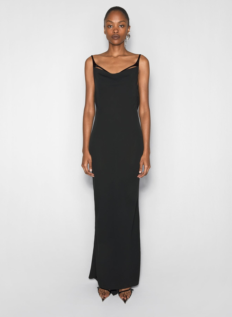 black leather harness backless crepe gown - 1