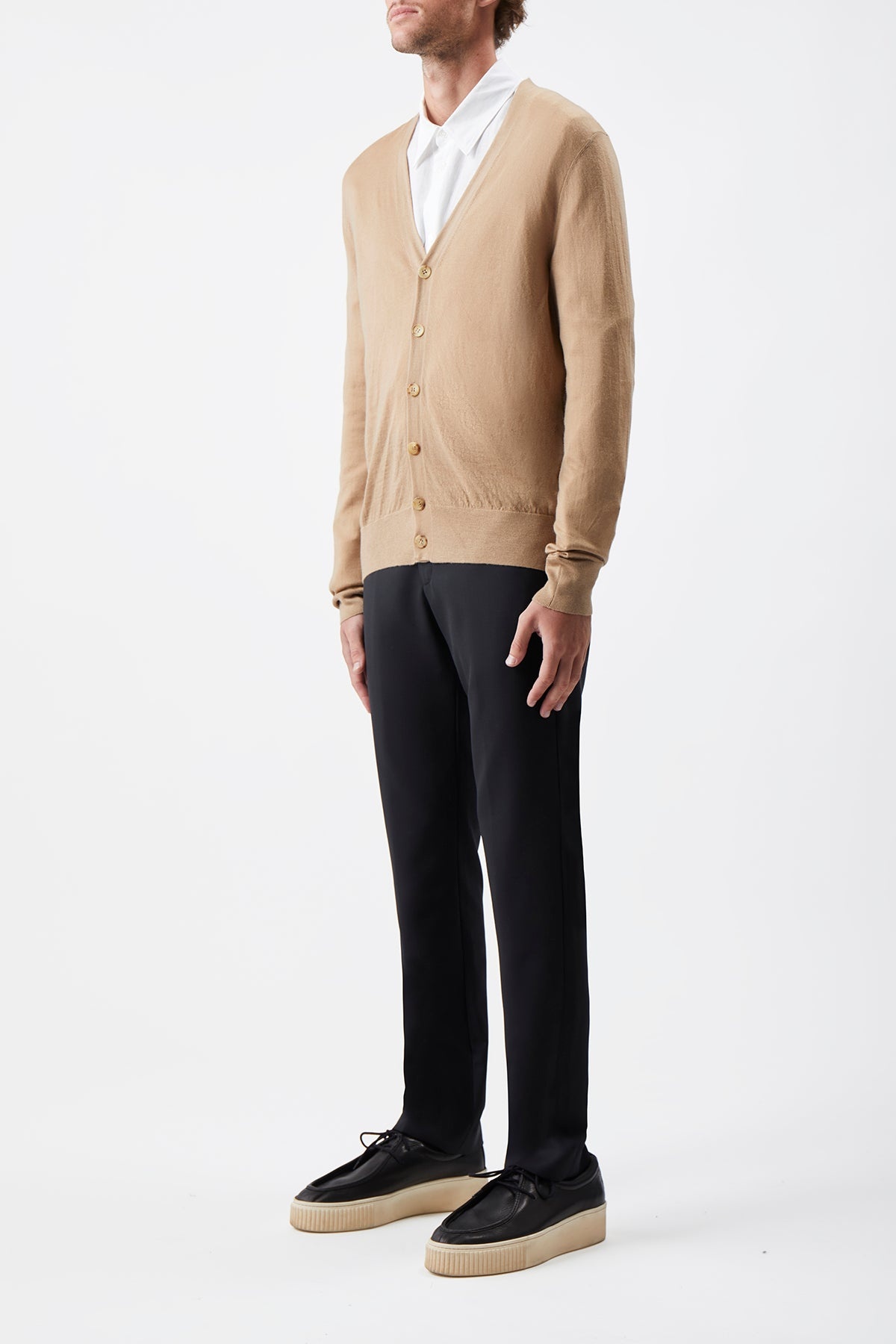 Duke Knit Cardigan in Camel Cashmere - 3