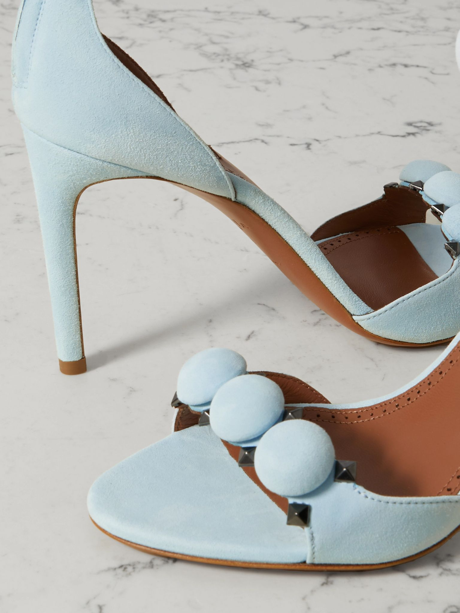 La Bombe 90 embellished studded suede sandals Light blue - 4
