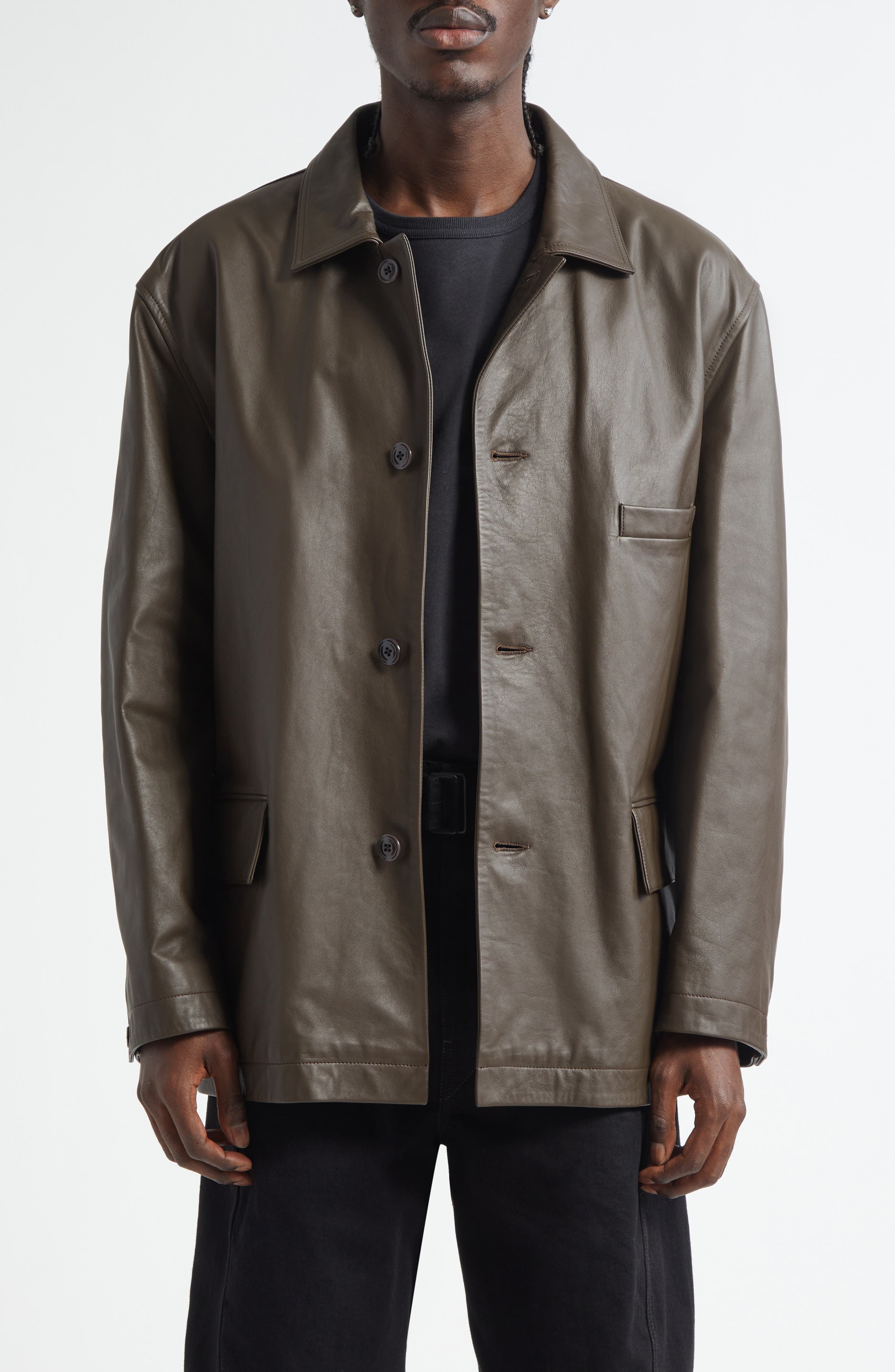 Lemaire Relaxed Leather Jacket in Mushroom at Nordstrom - 1