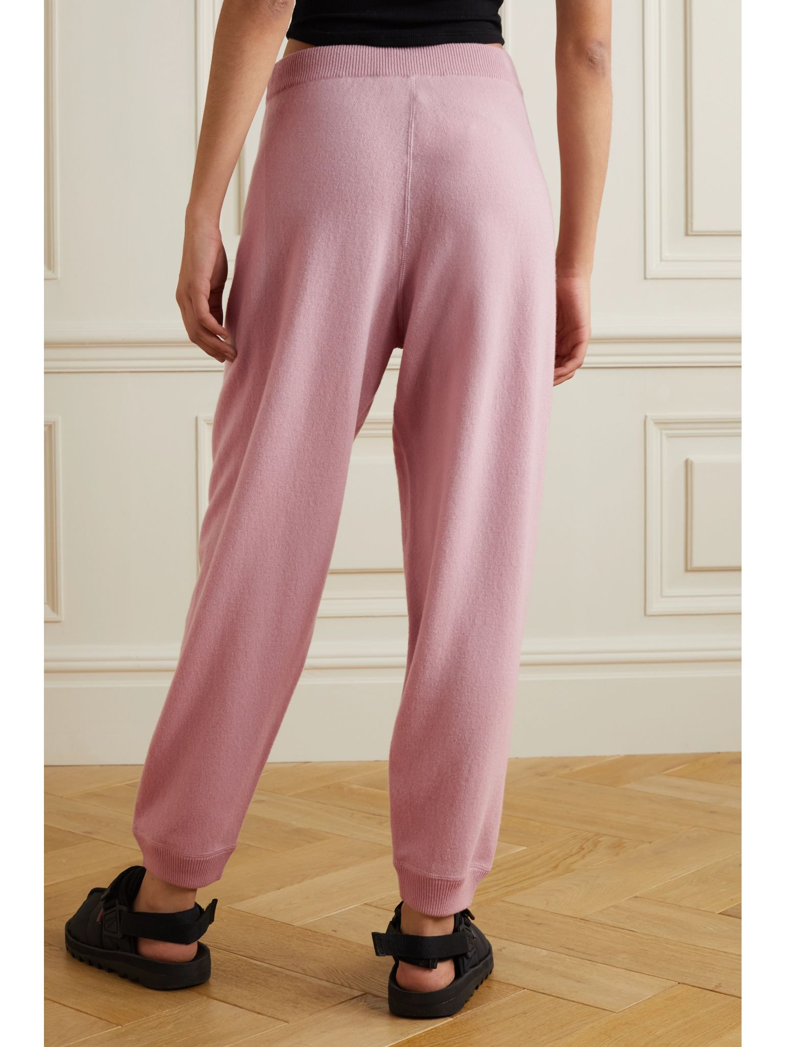Leather-trimmed wool and cashmere-blend track pants Baby pink - 4