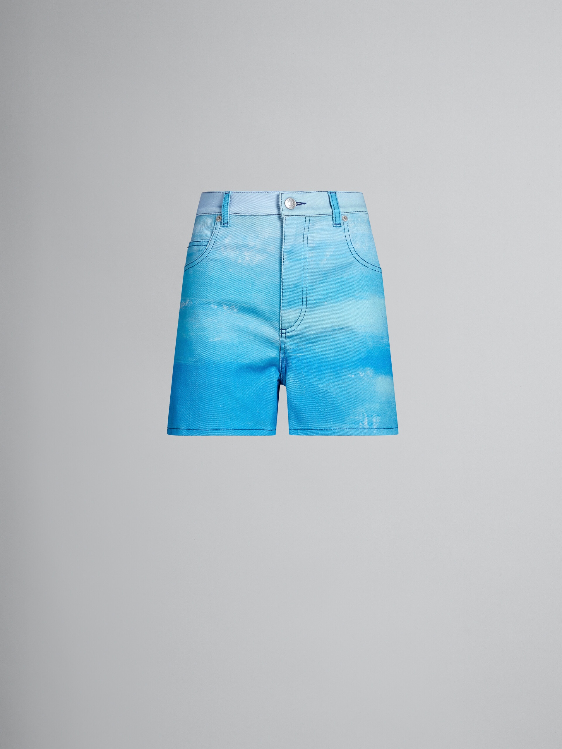 BLUE DENIM SHORTS WITH NOTTE GIORNO PRINT - 1