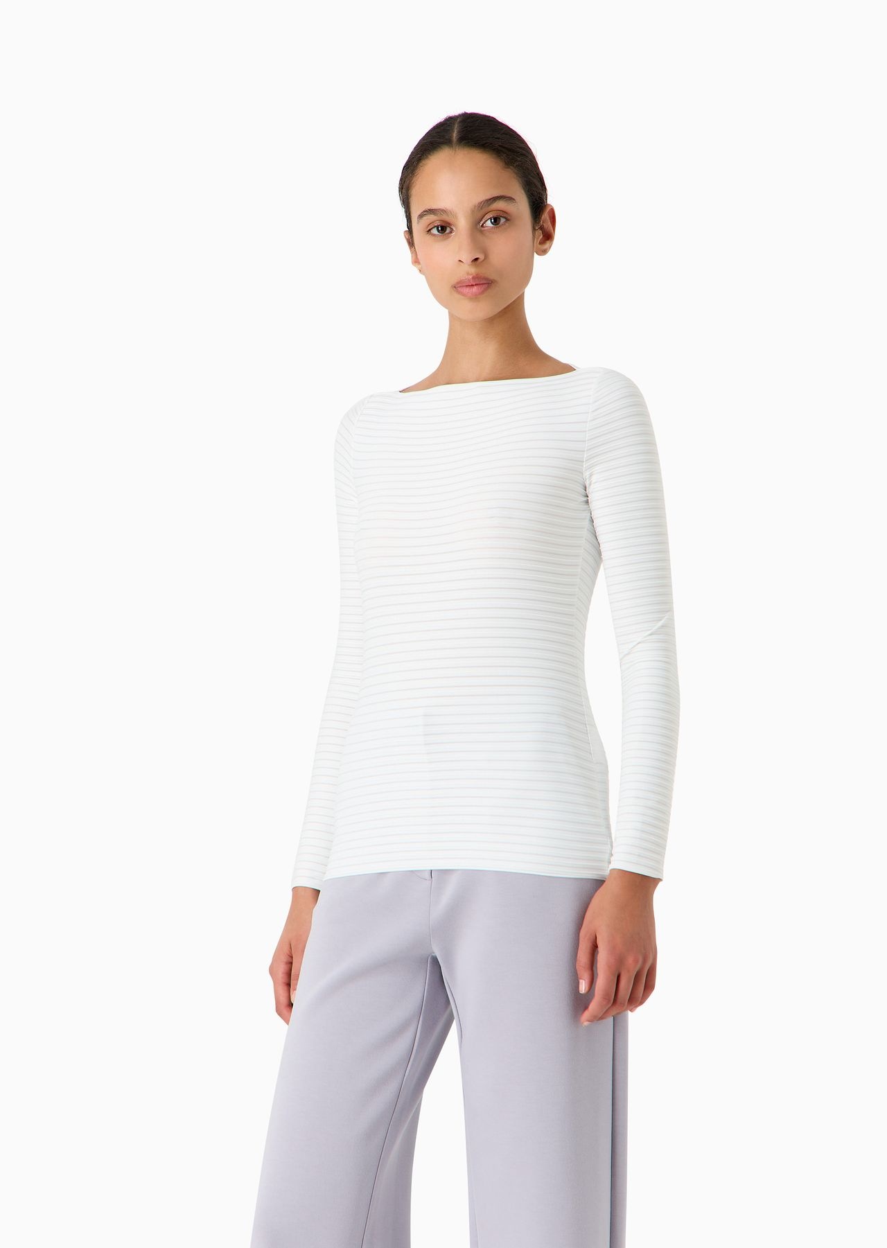 Boat-neck jumper in a jacquard fabric with embossed stripe motif - 2