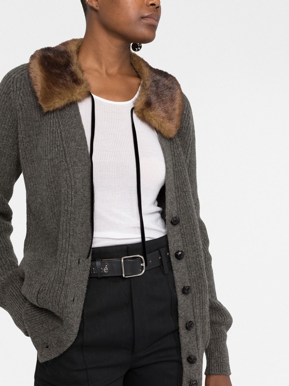 shearling-trim ribbed cardi-coat - 3