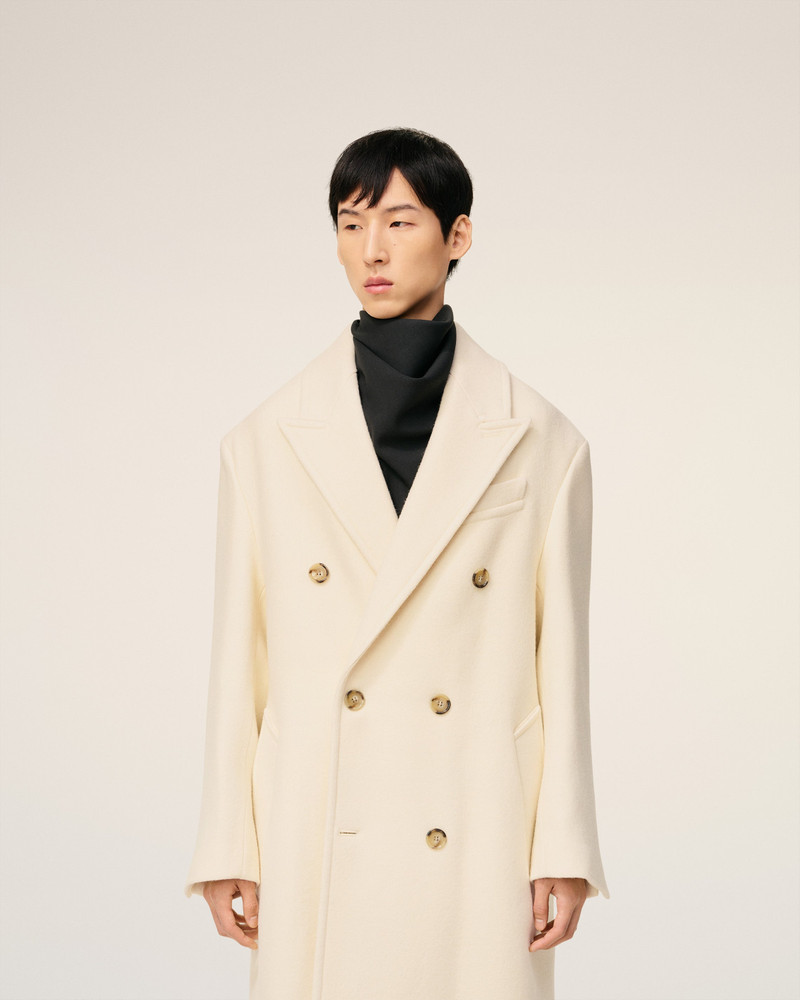 WHITE WOOL DOUBLE BREASTED LONG COAT 3