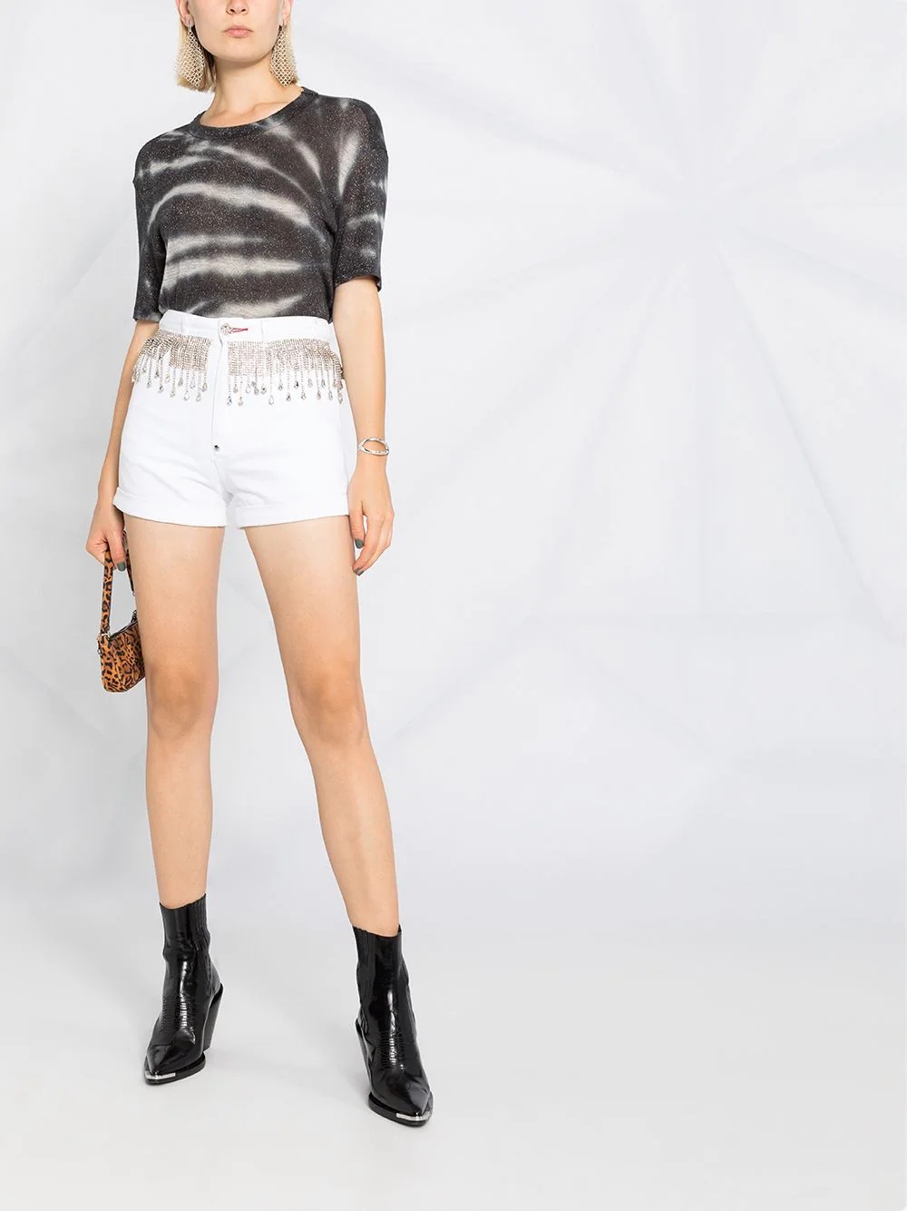 crystal fringe-embellished denim shorts - 2