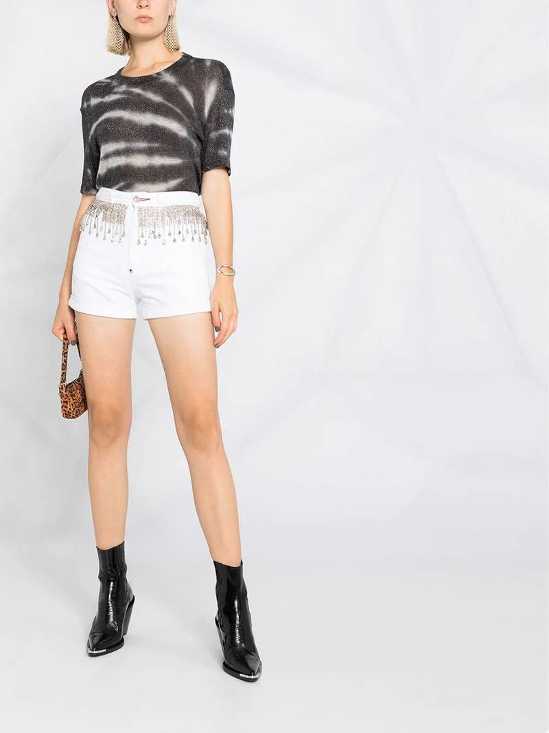 PHILIPP PLEIN crystal fringe-embellished denim shorts outlook