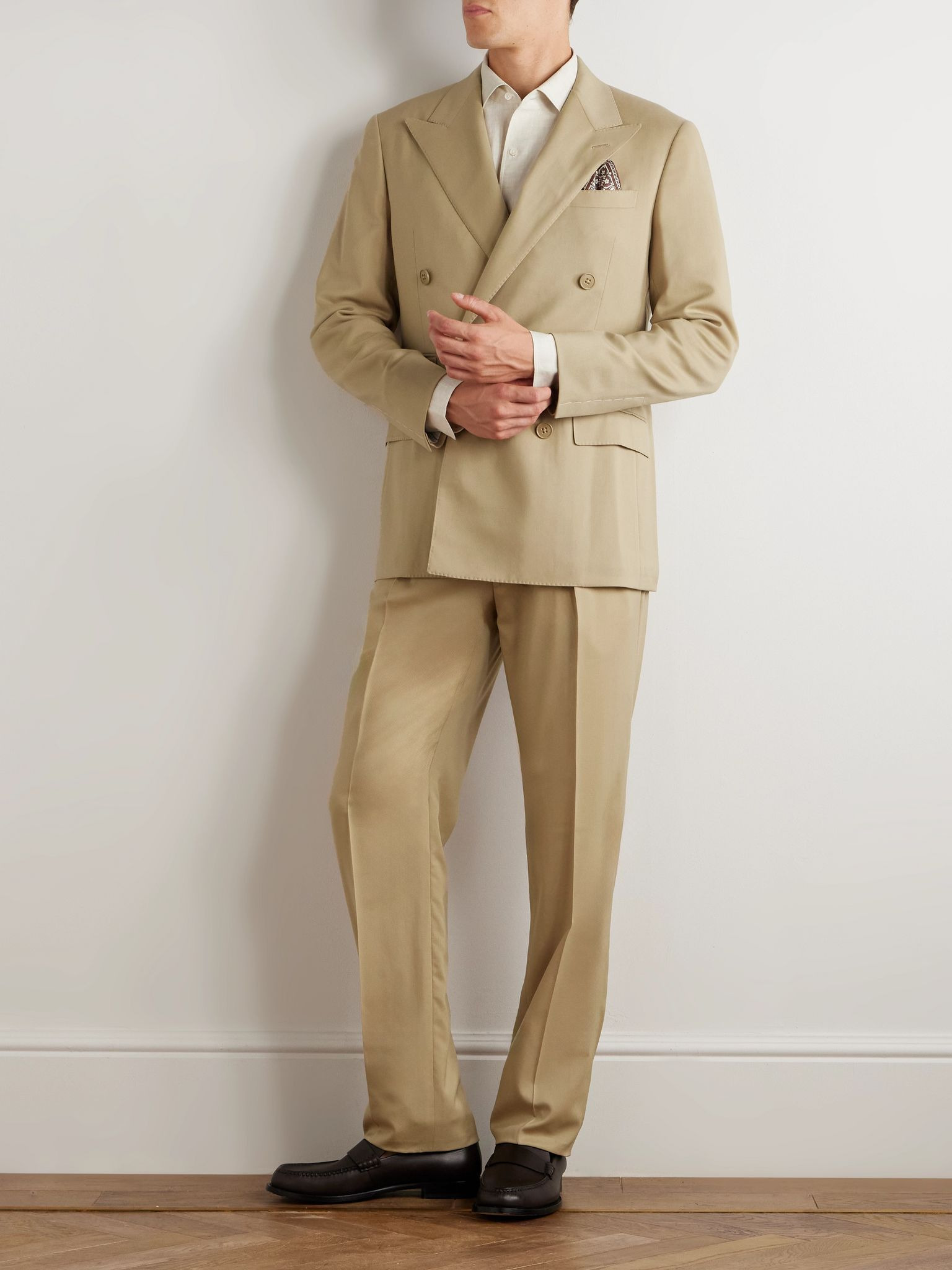 Kent Double-Breasted Wool Suit Jacket Beige - 2