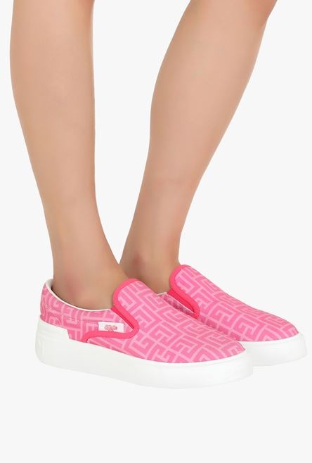 Balmain x Barbie - Pink monogrammed slip-on B-Court sneakers - 6