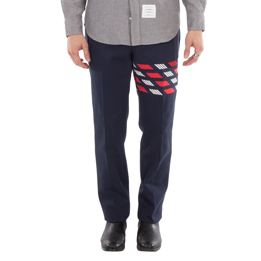 Thom Browne Men's Blue Cotton 4-Bar Chino Trouser - 3