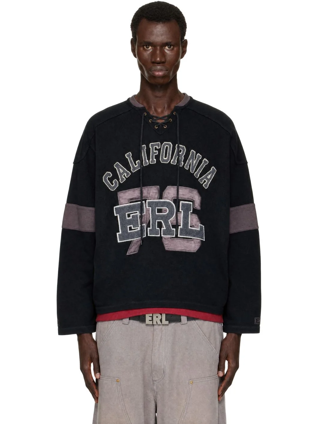 Black Laced Hockey Jersey Sweater - 1