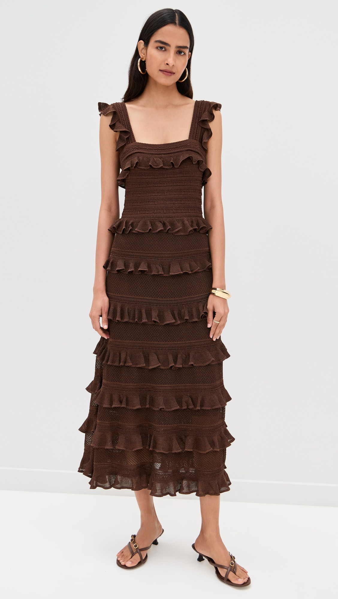 Lace Frill Midi Dress - 6