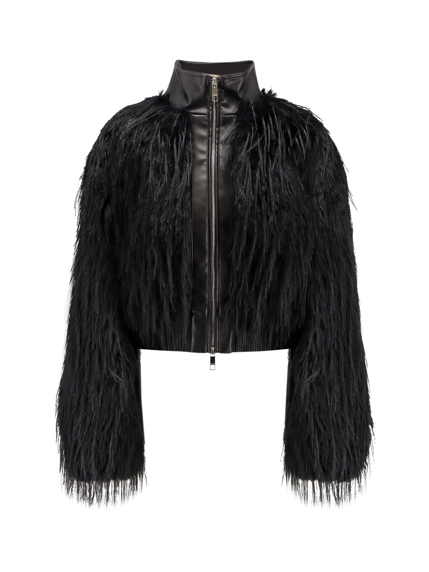Cecool Faux Leather Jacket With Feathers - 1