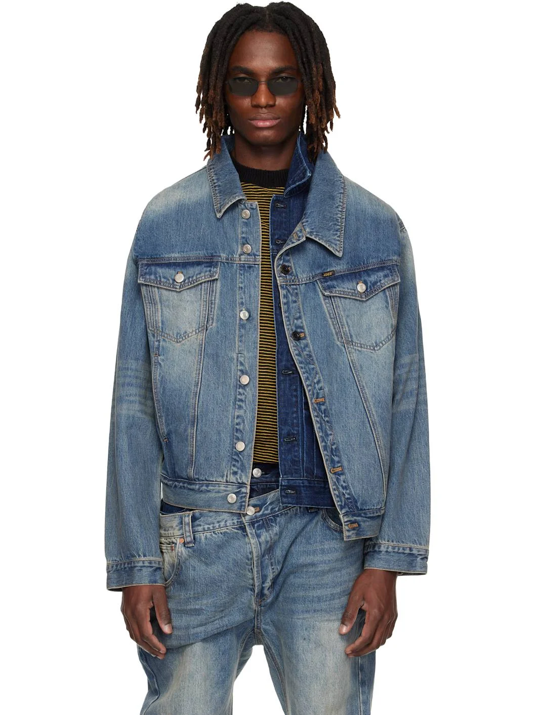 Blue Asymmetric Layered Denim Jacket - 1