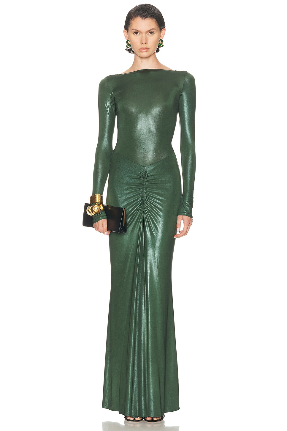 Coated Jersey Ruched Maxi Skirt - 5
