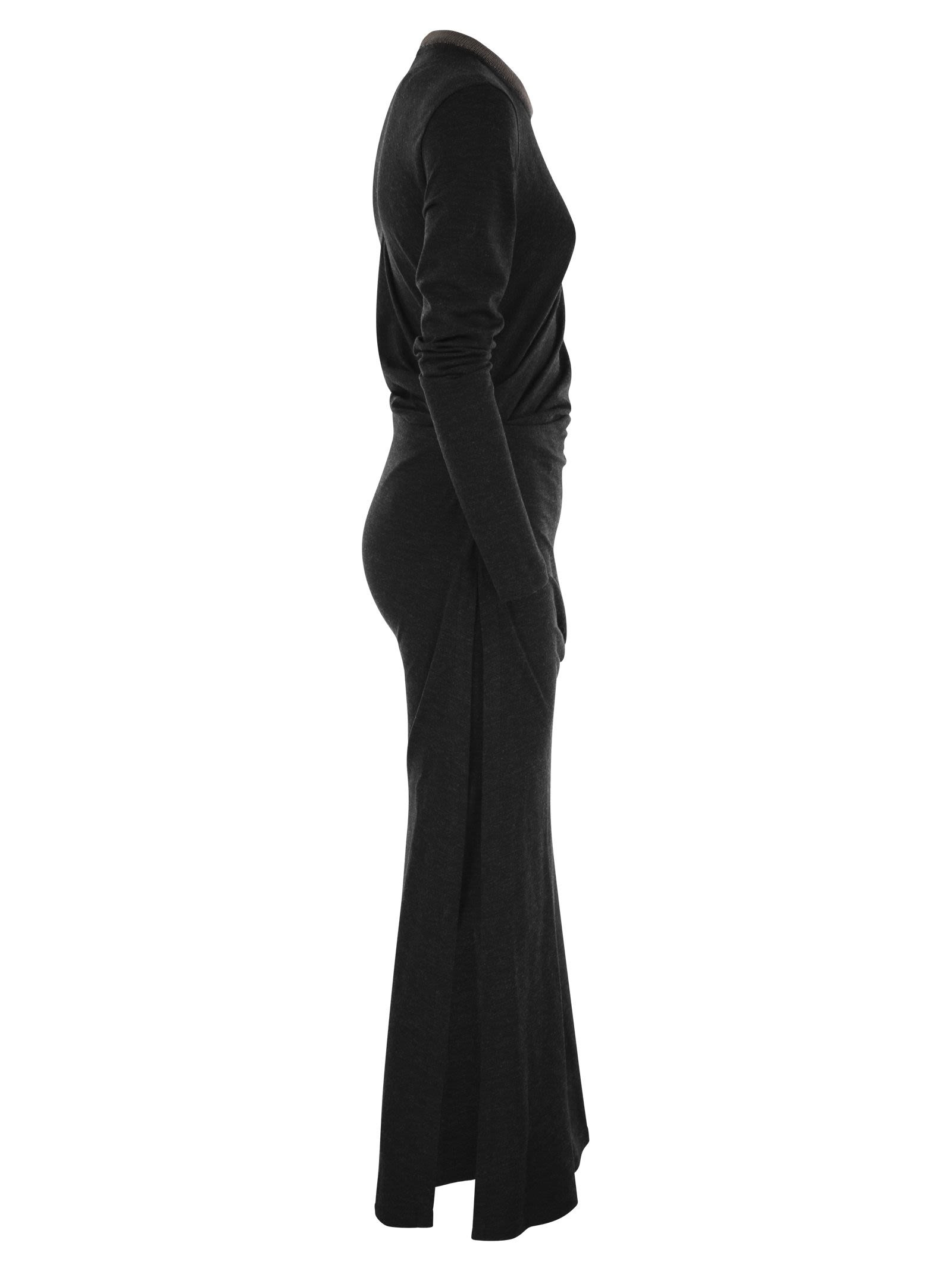 Brunello Cucinelli Women Draped Dress In Stretch Virgin Wool Jersey With Precious Collar - 3